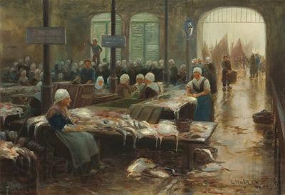 Lionel Walden The Fish Market, Norge oil painting art